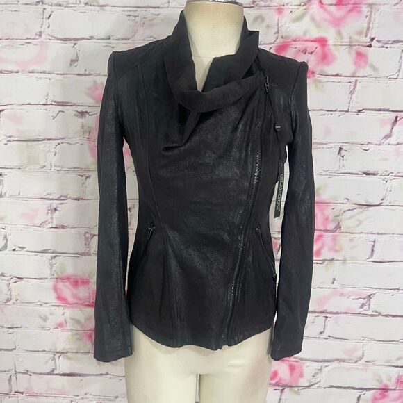 Blank nyc nwt black faux leather moto asymmetric zipper jacket size xs - Picture 7 of 11
